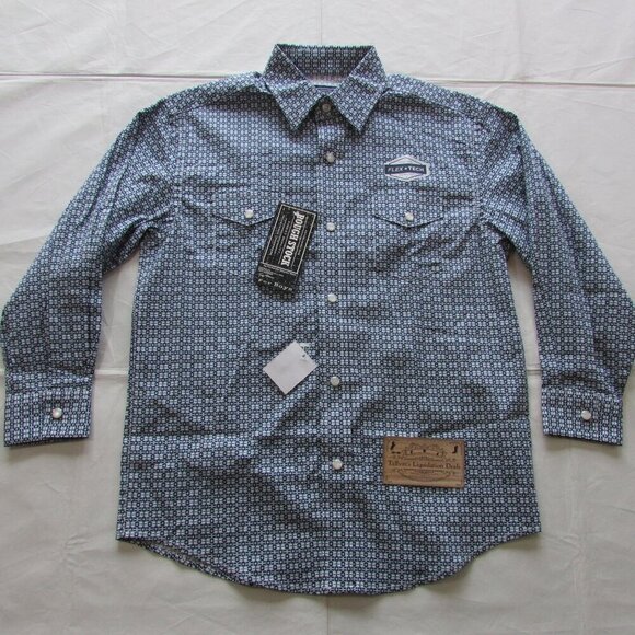 Panhandle RoughStock Boy's MED Long Sleeve Print Snap Western Shirt Navy - Picture 2 of 5